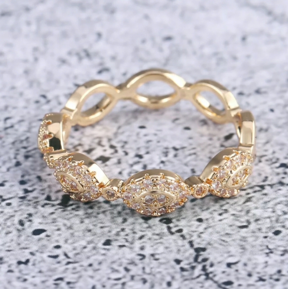 Yellow Gold Simulated Diamonds Ring - Picture 3 of 6